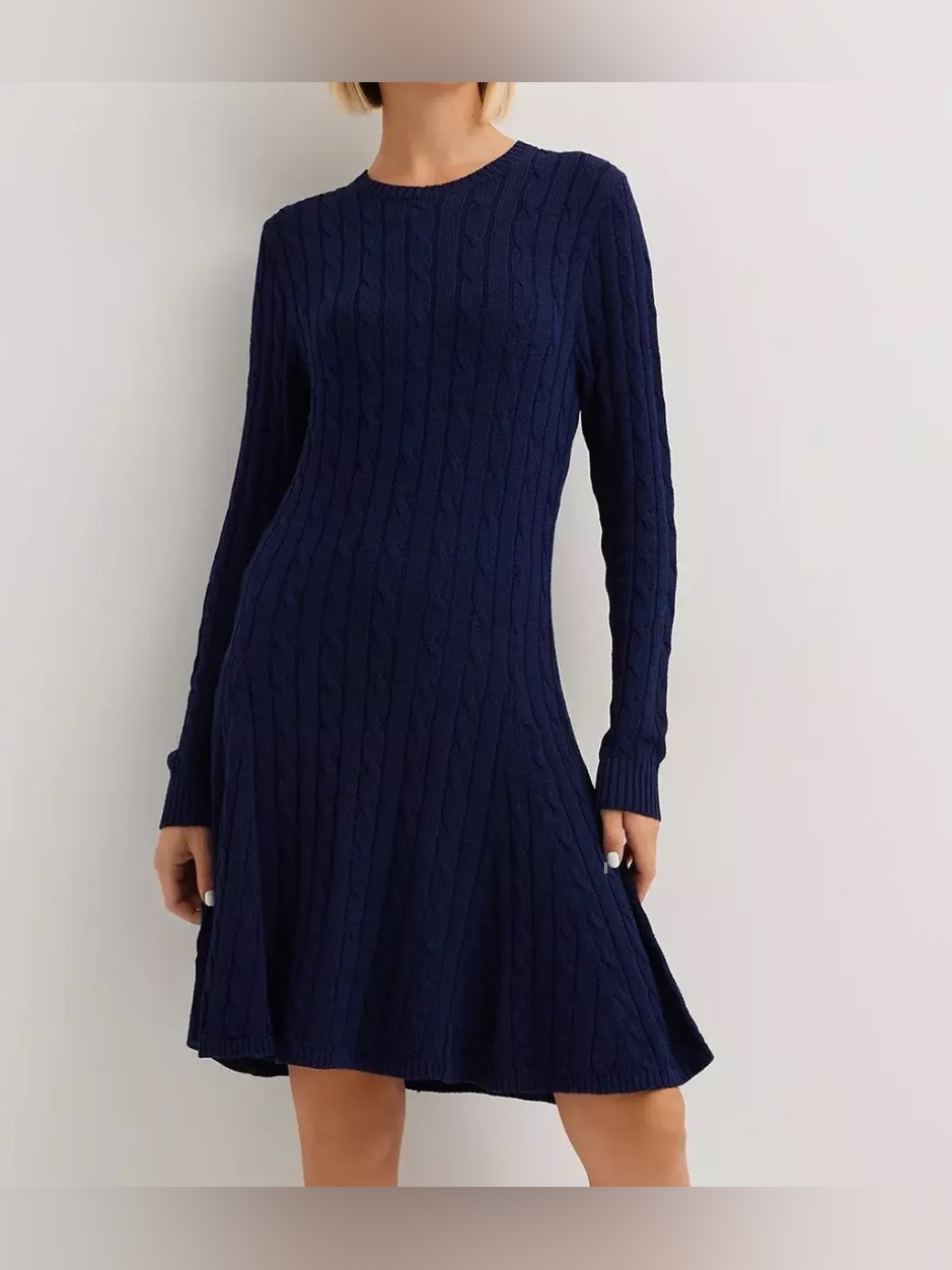 Polo Ralph Lauren Cable-Knit Crewneck Dress Size Medium Navy Blue